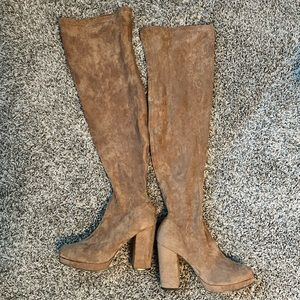 Suede Camel Knee High Boots